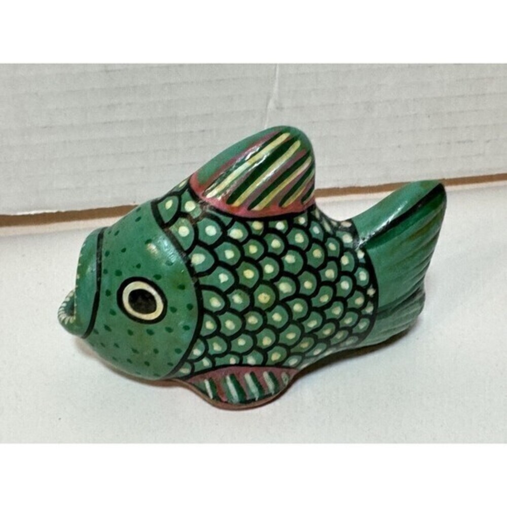 Mexican Hand Painted Clay Pottery Fish Art Deco Figurine